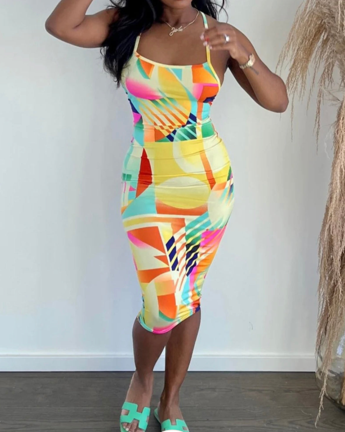 Multi Print X Back Dress - Yellow Multi