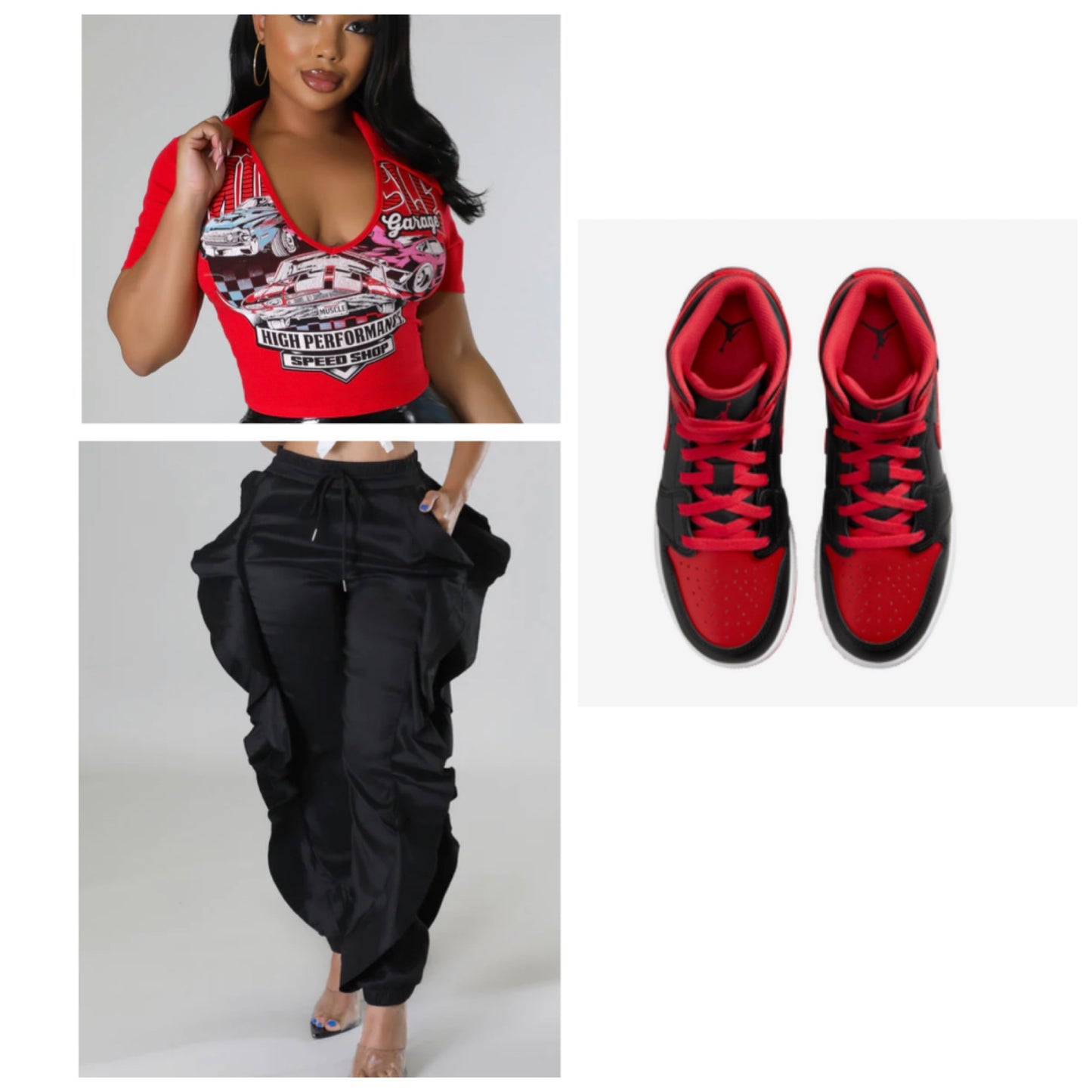 Black Ruffle Side Drawstring Joggers