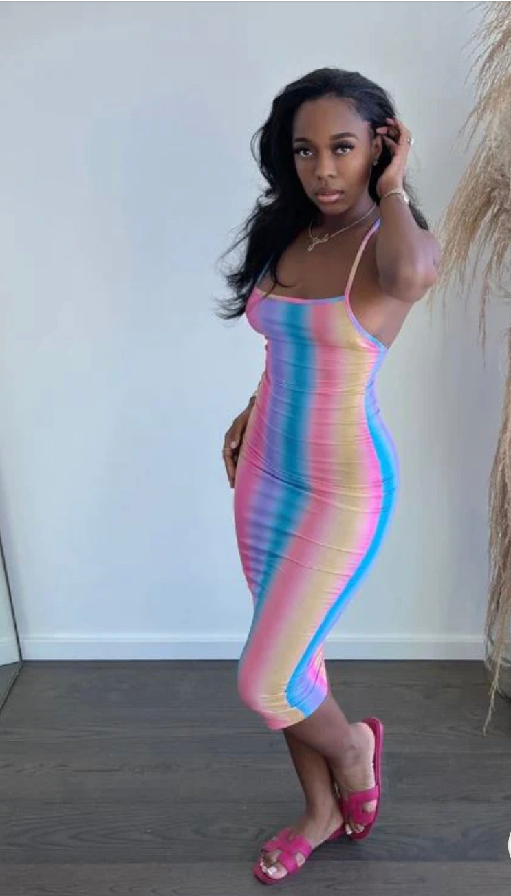 Aurora Print Cross Back Dress - Pink Multi Le Mink Boutique Aurora Print Cross Back Dress - Pink Multi Le Mink Boutique