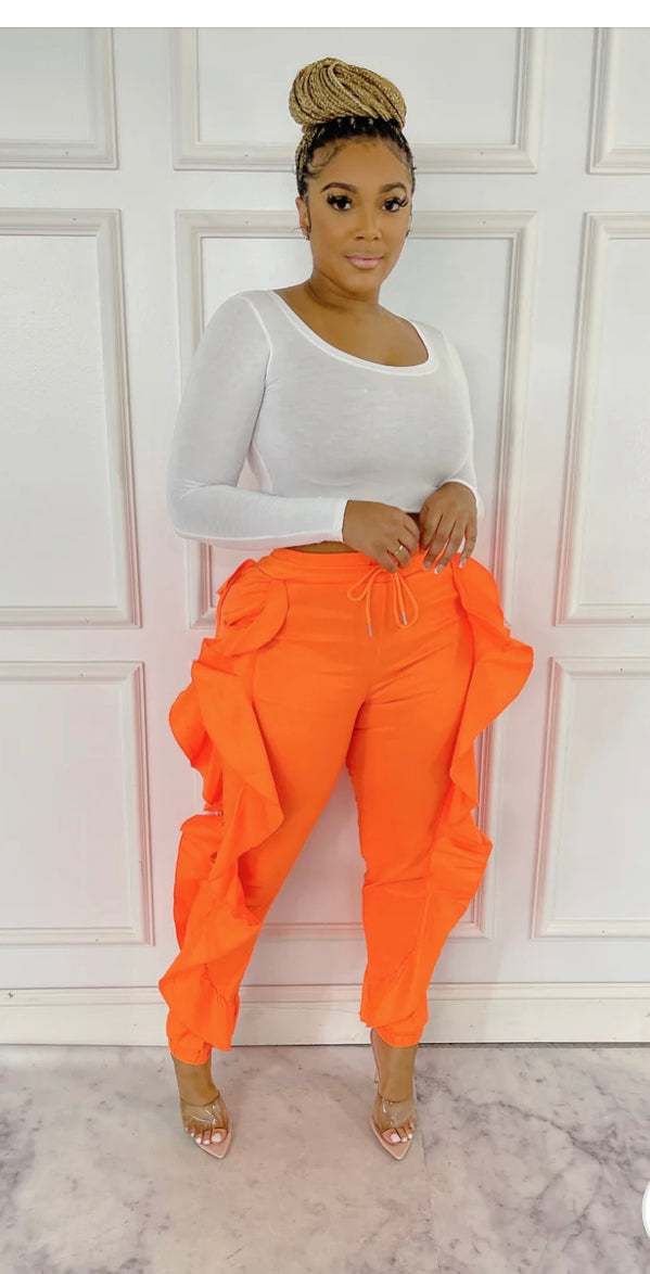 Black Ruffle Side Drawstring Joggers
