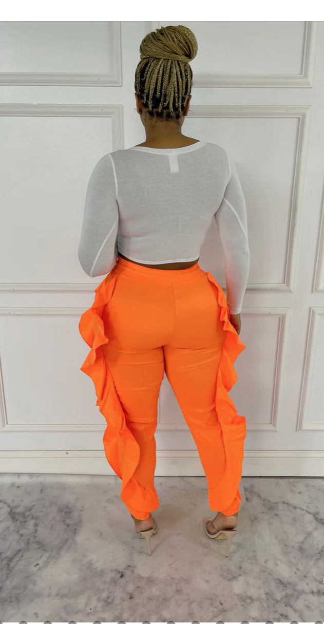 Black Ruffle Side Drawstring Joggers