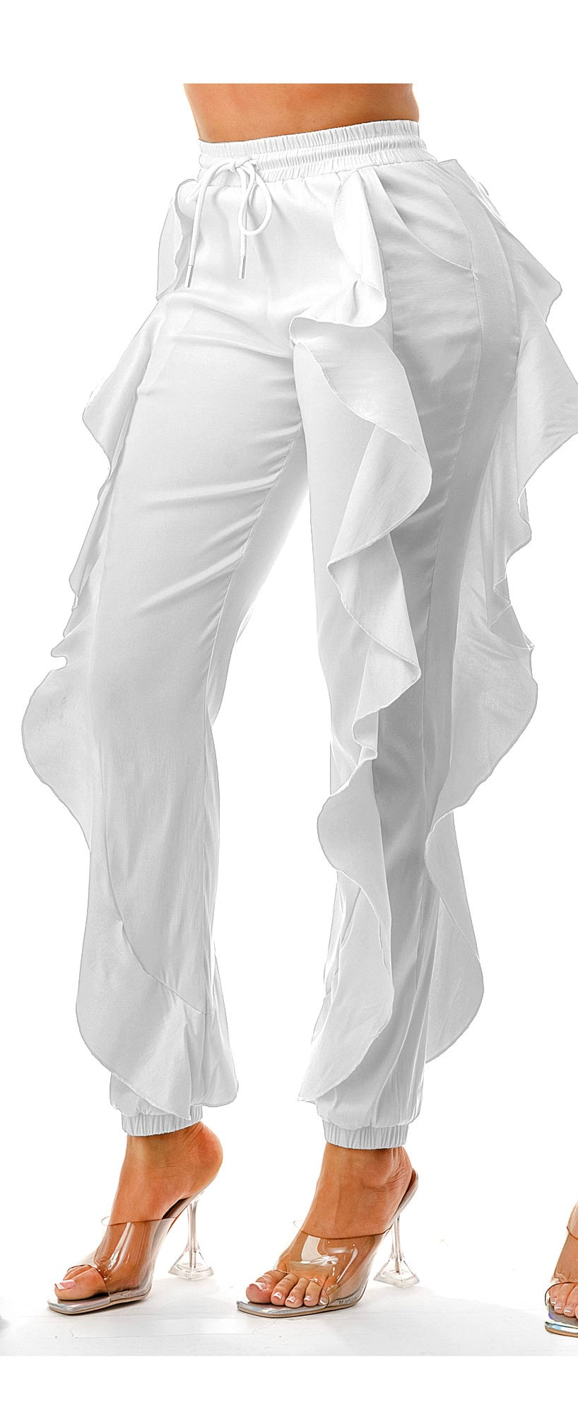 Black Ruffle Side Drawstring Joggers