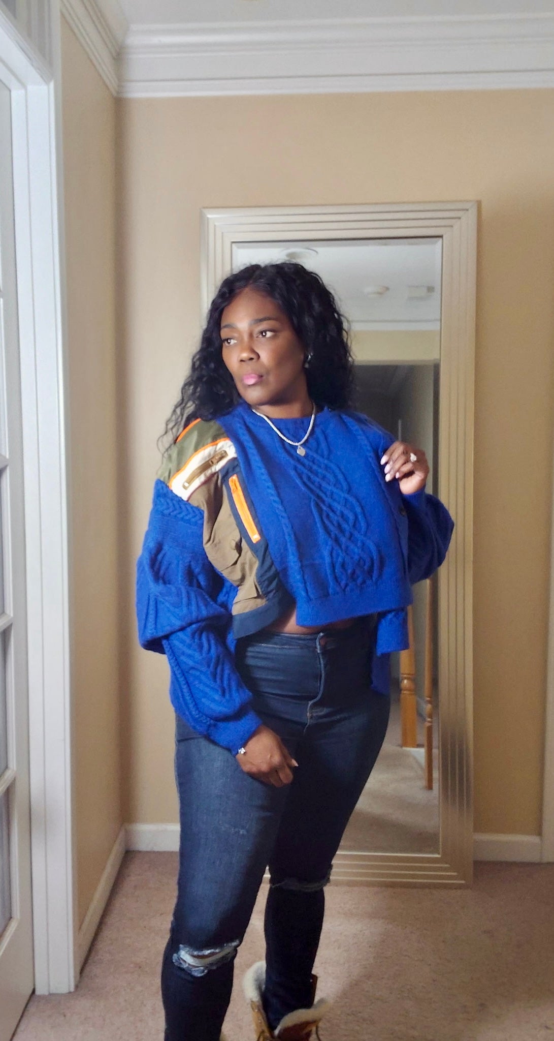 ZIPPER PATCH KNIT SWEATER (ONE SIZE)